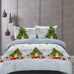 Pościel świąteczna 160x200 bawełna satynowa 3D Cotton World gruba 3 części 2417 choinki