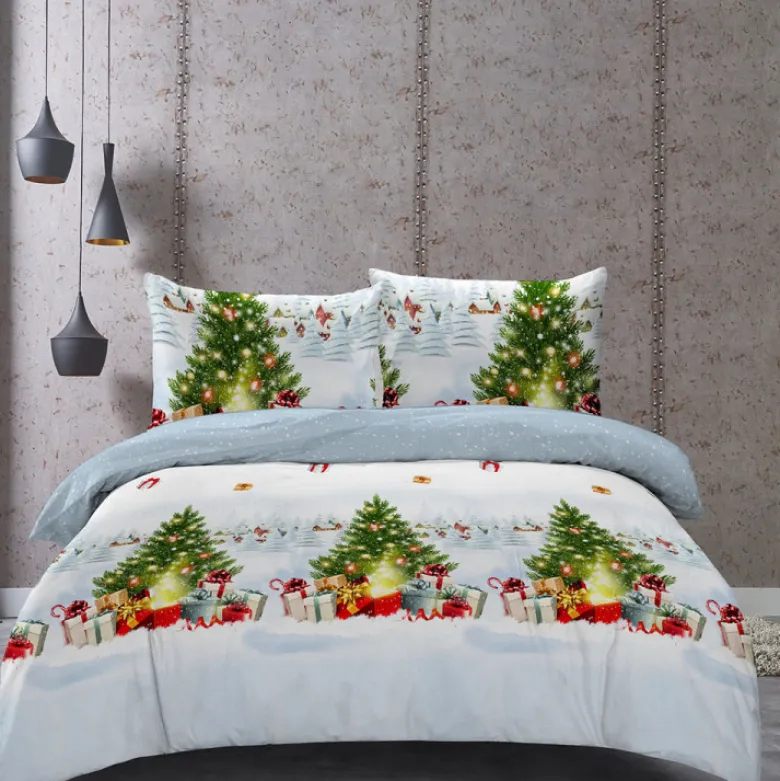 Pościel świąteczna 160x200 bawełna satynowa 3D Cotton World gruba 3 części 2417 choinki