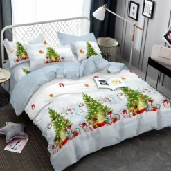 Pościel świąteczna 160x200 bawełna satynowa 3D Cotton World gruba 3 części 2417 choinki