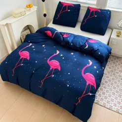 Pościel 140x200 bawełna satynowa dwustronna GierekHoff gruba 2 części GH 3108 flamingi