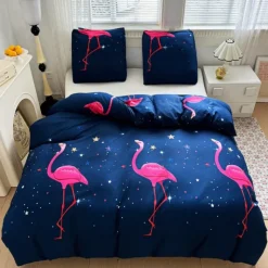 Pościel 140x200 bawełna satynowa dwustronna GierekHoff gruba 2 części GH 3108 flamingi
