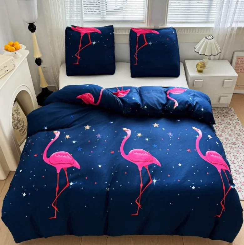 Pościel 140x200 bawełna satynowa dwustronna GierekHoff gruba 2 części GH 3108 flamingi