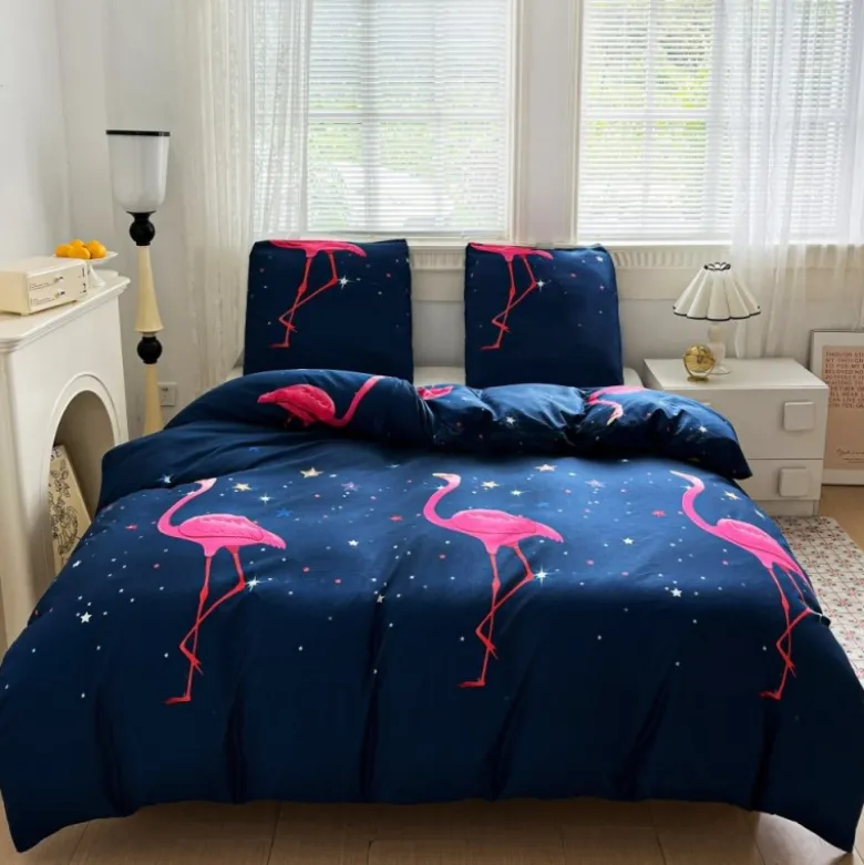 Pościel 140x200 bawełna satynowa dwustronna GierekHoff gruba 2 części GH 3108 flamingi