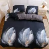 Pościel 160x200 bawełna satynowa dwustronna GierekHoff gruba 3 części GH 3140 Navy Feather