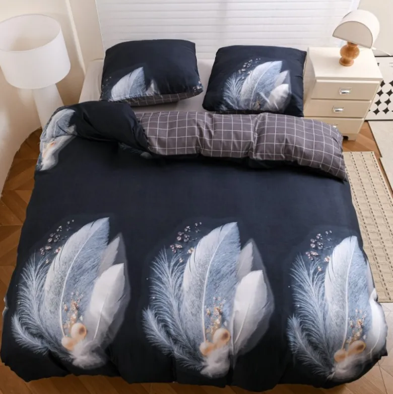 Pościel 140x200 bawełna satynowa dwustronna GierekHoff gruba 2 części GH 3140 Navy Feather