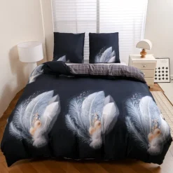 Pościel 140x200 bawełna satynowa dwustronna GierekHoff gruba 2 części GH 3140 Navy Feather