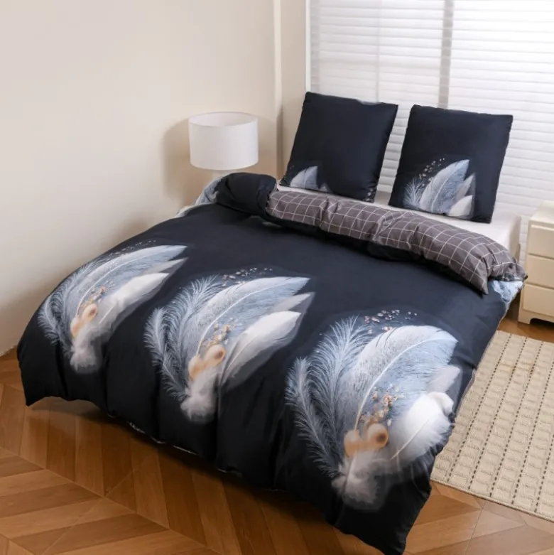 Pościel 140x200 bawełna satynowa dwustronna GierekHoff gruba 2 części GH 3140 Navy Feather