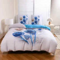 Pościel 200x220 bawełna satynowa wzór 5D dwustronna GierekHoff gruba 3 części GH 3130 Błękitny Quilling