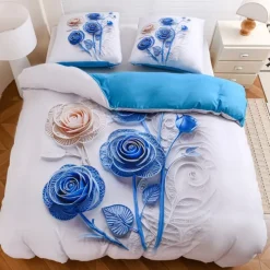 Pościel 140x200 bawełna satynowa wzór 5D dwustronna GierekHoff gruba 2 części GH 3130 Błękitny Quilling