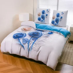 Pościel 140x200 bawełna satynowa wzór 5D dwustronna GierekHoff gruba 2 części GH 3130 Błękitny Quilling