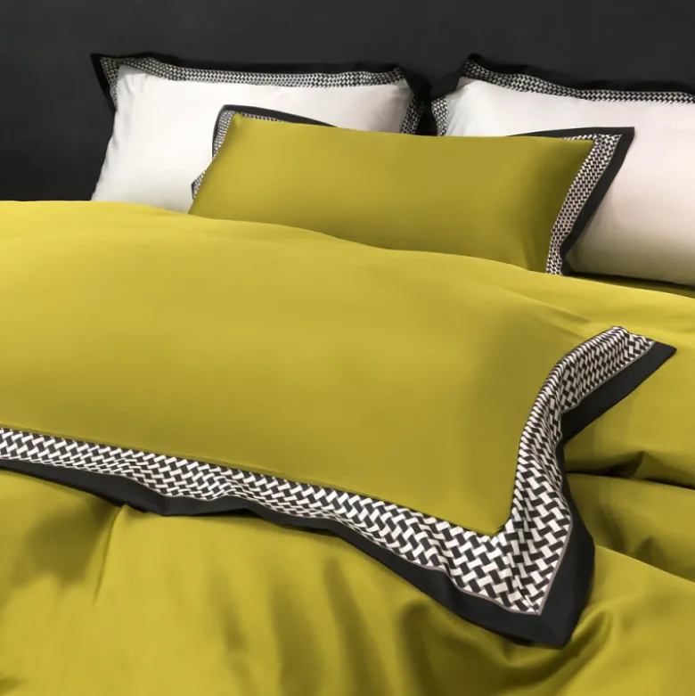 Pościel 160x200 luksusowa z falbanką w kratkę Cotton World gruba 3 części 2674 oliwkowa