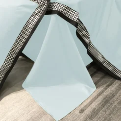 Pościel 160x200 luksusowa z falbanką w kratkę Cotton World gruba 3 części 2673 błękitna