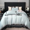 Pościel 200x220 luksusowa z falbanką w kratkę Cotton World gruba 3 części 2673 błękitna