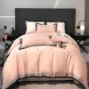 Pościel 200x220 luksusowa z falbanką w kratkę Cotton World gruba 3 części 2680 różowa