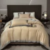 Pościel 200x220 luksusowa z falbanką w kratkę Cotton World gruba 3 części 2675 jasny brąz