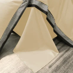 Pościel 200x220 luksusowa z falbanką w kratkę Cotton World gruba 3 części 2675 jasny brąz