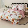 Pościel z falbanką 140x200 mikrofibra Cotton World 2 części różowa w kwiaty 2903