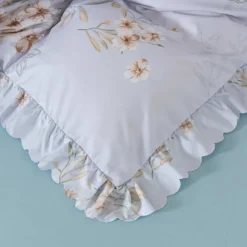 Pościel z falbanką 160x200 mikrofibra Cotton World 3 części niebieska w kwiaty 2905