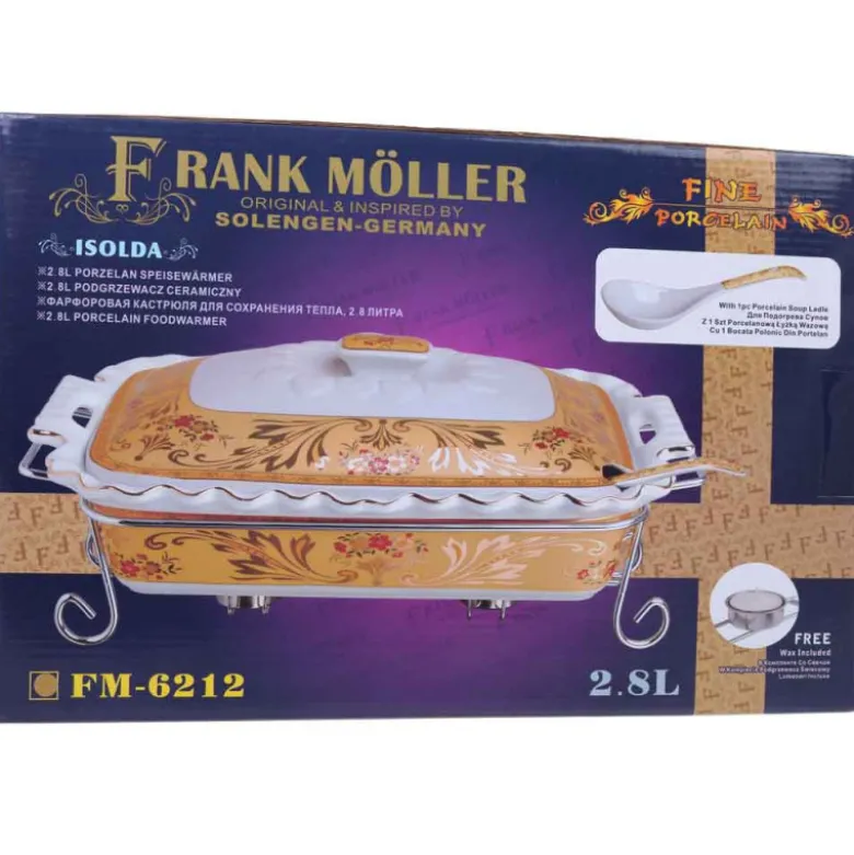 Podgrzewacz ceramiczny do potraw 2.8 L naczynie żaroodporne z łyżką prostokątne złote Frank Moller FM 6212