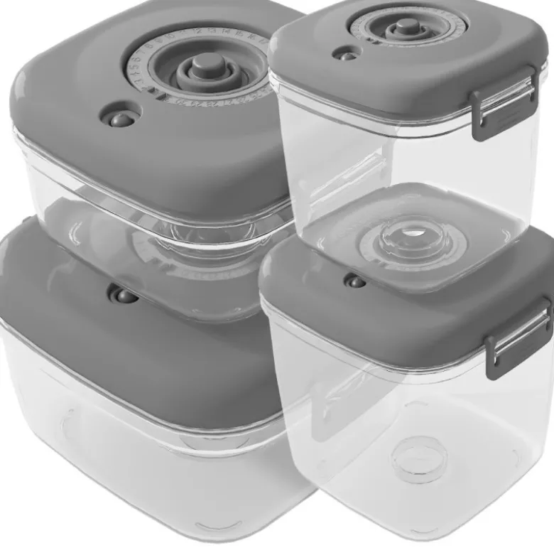 Pojemniki próżniowe na żywność MG Home Clever 650/1350/2500 ml w zestawie z pompką szare