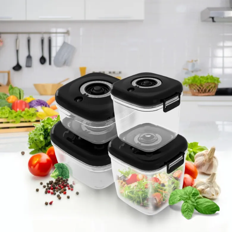 Pojemniki próżniowe na żywność MG Home Clever 650/1350/2500 ml w zestawie z pompką czarne