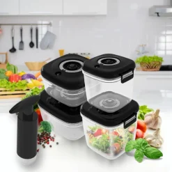 Pojemniki próżniowe na żywność MG Home Clever 650/1350/2500 ml w zestawie z pompką czarne