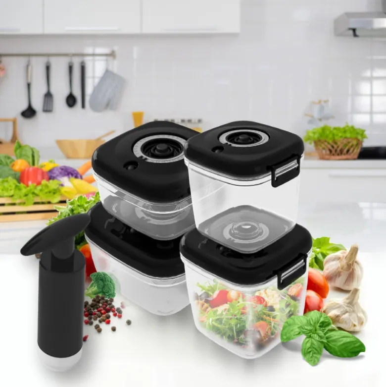Pojemniki próżniowe na żywność MG Home Clever 650/1350/2500 ml w zestawie z pompką czarne