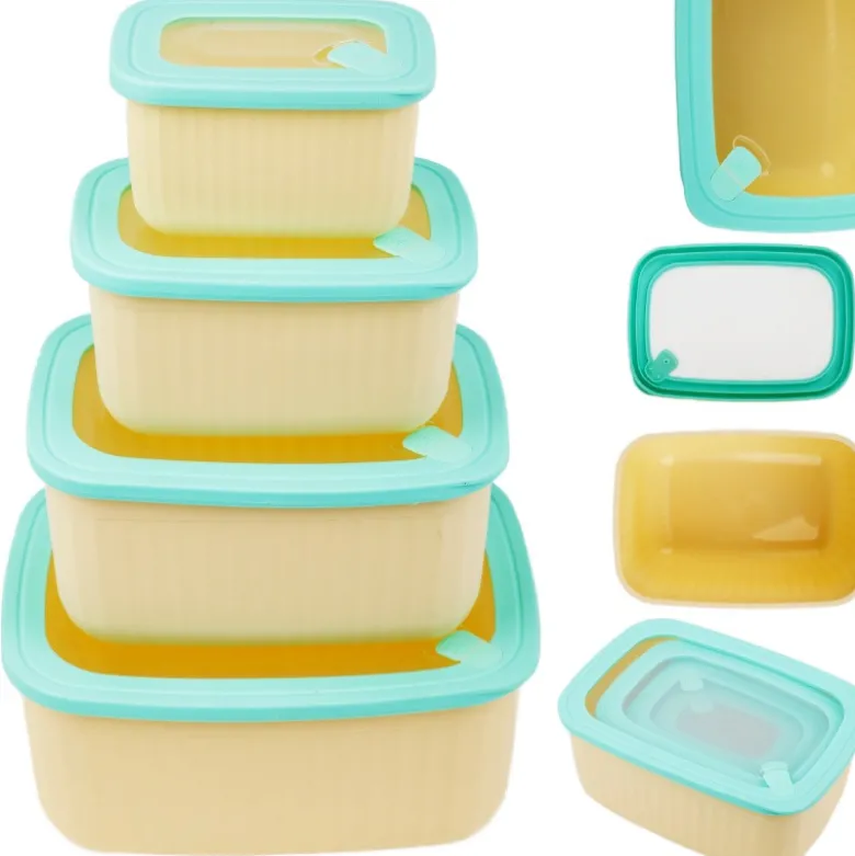 Pojemniki prostokątne lunchbox MG Home Misto zestaw 4 sztuk hermetyczne 4500/2700/1400/650 ml kremowe