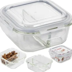 Pojemniki szklane dzielone dwukomorowe Florina Frigo 750 ml zestaw 3 sztuki kwadratowe lunchbox hermetyczne