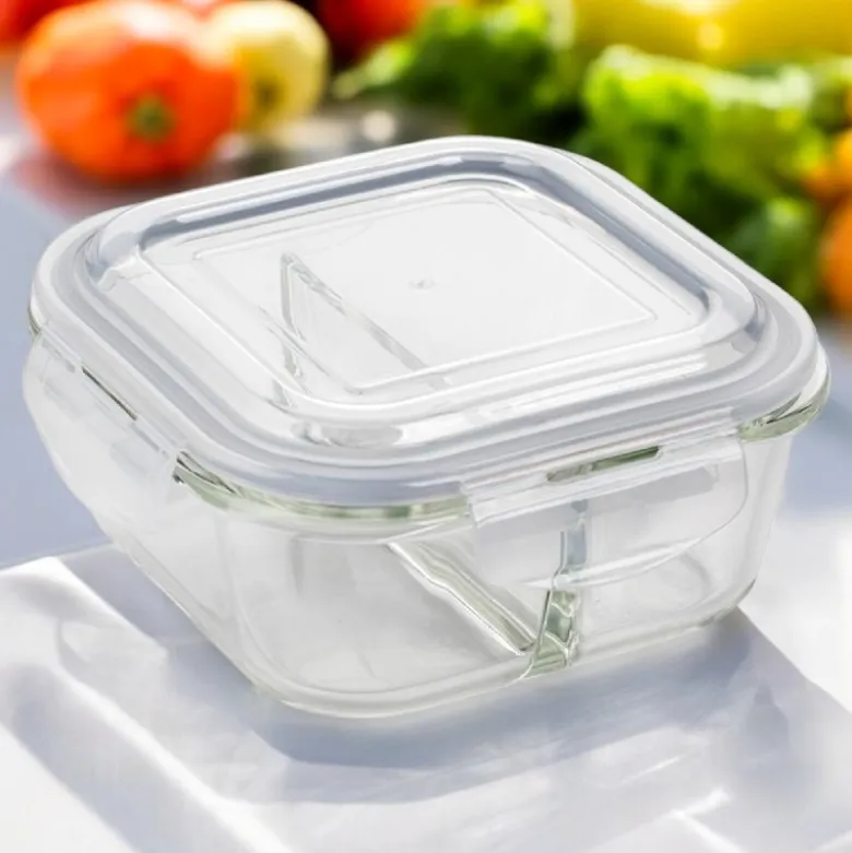 Pojemniki szklane dzielone dwukomorowe Florina Frigo 750 ml zestaw 3 sztuki kwadratowe lunchbox hermetyczne