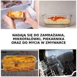 Pojemniki szklane 640 ml prostokątne lunchbox Altom Fresh zestaw 3 sztuki żaroodporne hermetyczne