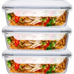Pojemniki szklane 1040 ml prostokątne lunchbox GierekHoff Corio zestaw 3 sztuki żaroodporne hermetyczne GH 1109