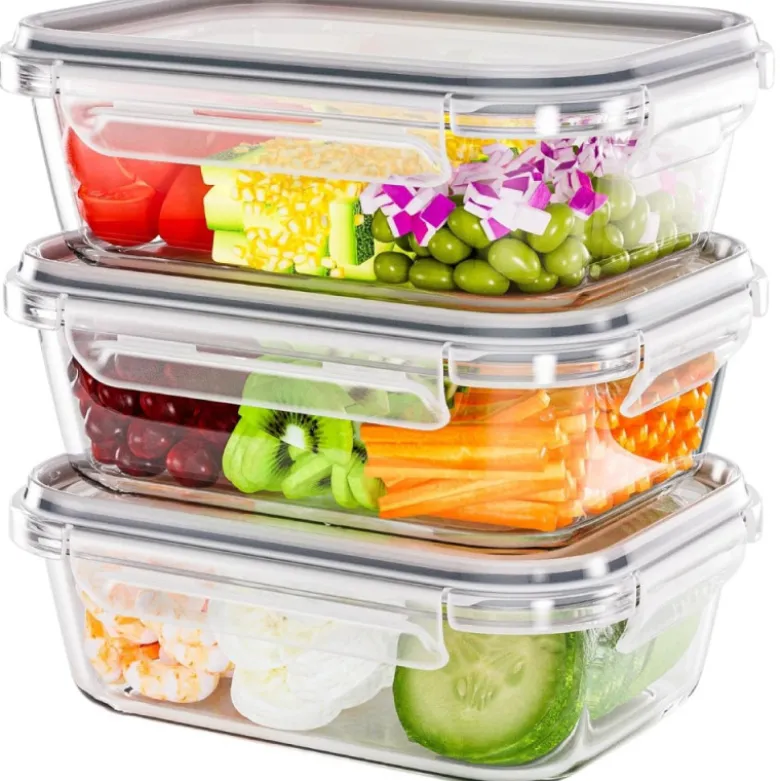Pojemniki szklane 1040 ml prostokątne lunchbox GierekHoff Corio zestaw 3 sztuki żaroodporne hermetyczne GH 1109