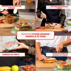 Pojemniki szklane 1040 ml prostokątne lunchbox GierekHoff Corio zestaw 3 sztuki żaroodporne hermetyczne GH 1109