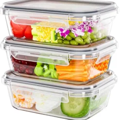 Pojemniki szklane 1040 ml prostokątne lunchbox Florina Frigo zestaw 3 sztuki żaroodporne hermetyczne
