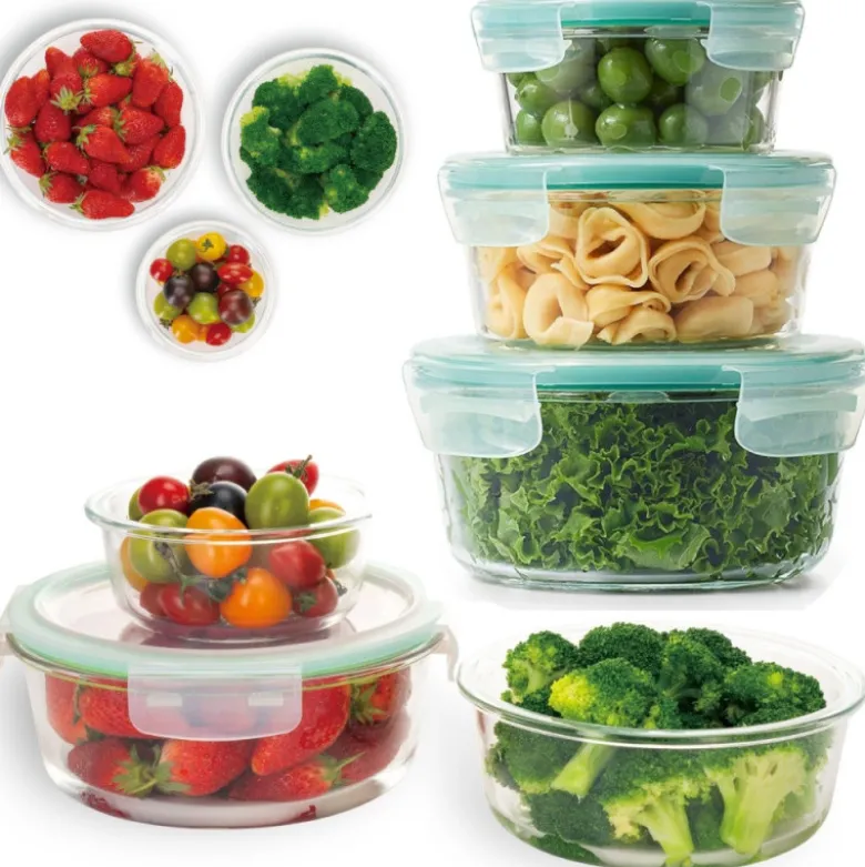 Pojemniki szklane okrągłe lunchbox GierekHoff Corio GH 1101 zestaw 3 sztuki żaroodporne hermetyczne 1200/950/400 ml