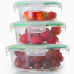 Pojemniki szklane okrągłe lunchbox GierekHoff Corio GH 1101 zestaw 3 sztuki żaroodporne hermetyczne 1200/950/400 ml