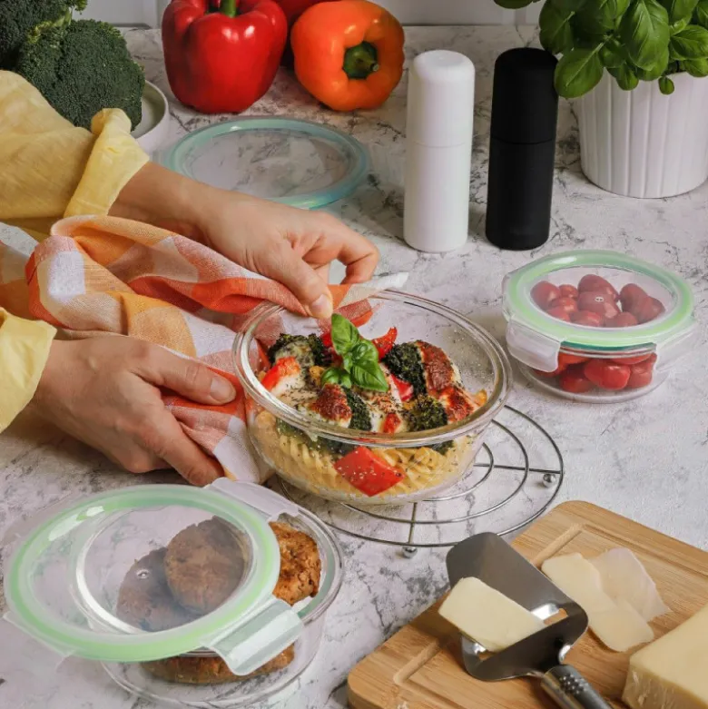 Pojemniki szklane okrągłe lunchbox GierekHoff Corio GH 1101 zestaw 3 sztuki żaroodporne hermetyczne 1200/950/400 ml