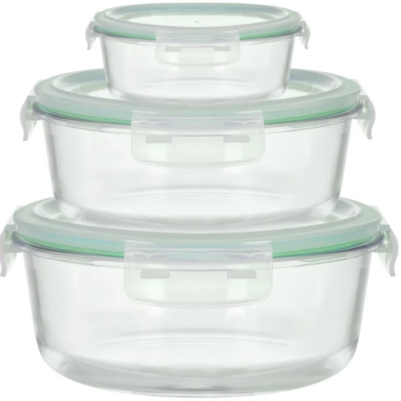 Pojemniki szklane okrągłe lunchbox GierekHoff Corio GH 1101 zestaw 3 sztuki żaroodporne hermetyczne 1200/950/400 ml