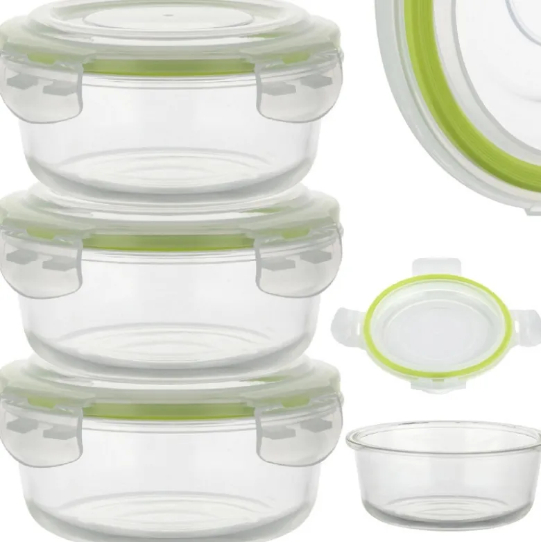 Pojemniki szklane okrągłe lunchbox Florina Frigo zestaw 3 sztuki żaroodporne hermetyczne 620 ml