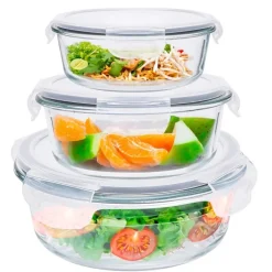 Pojemniki szklane okrągłe lunchbox Altom Fresh zestaw 3 sztuki żaroodporne hermetyczne