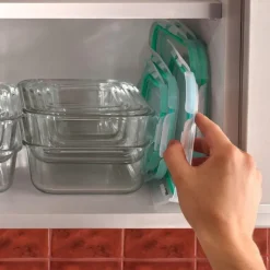 Pojemniki szklane prostokątne lunchbox GierekHoff Corio GH 1103 zestaw 4 sztuki żaroodporne hermetyczne 1520/1050/640/370 ml