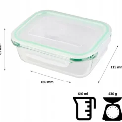 Pojemniki szklane prostokątne lunchbox GierekHoff Corio GH 1103 zestaw 4 sztuki żaroodporne hermetyczne 1520/1050/640/370 ml