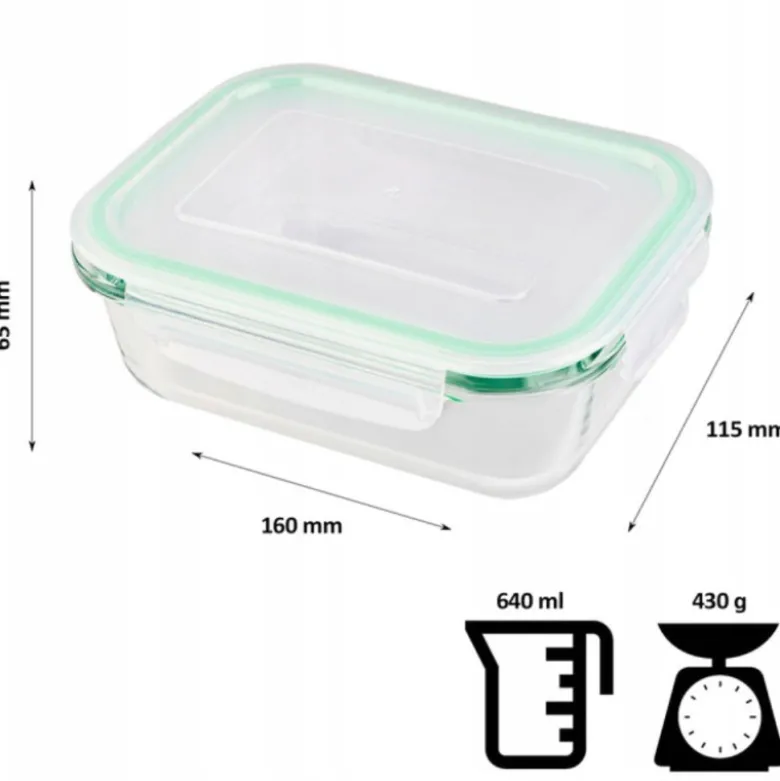 Pojemniki szklane prostokątne lunchbox GierekHoff Corio GH 1103 zestaw 4 sztuki żaroodporne hermetyczne 1520/1050/640/370 ml