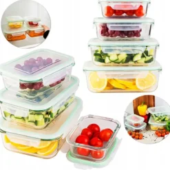 Pojemniki szklane prostokątne lunchbox GierekHoff Corio GH 1103 zestaw 4 sztuki żaroodporne hermetyczne 1520/1050/640/370 ml