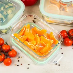 Pojemniki szklane prostokątne lunchbox GierekHoff Corio GH 1114 zestaw 4 sztuki żaroodporne hermetyczne 1050/640/370/200 ml