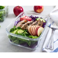 Pojemniki szklane prostokątne lunchbox GierekHoff Corio GH 1114 zestaw 4 sztuki żaroodporne hermetyczne 1050/640/370/200 ml