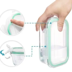 Pojemniki szklane prostokątne lunchbox GierekHoff Corio GH 1114 zestaw 4 sztuki żaroodporne hermetyczne 1050/640/370/200 ml