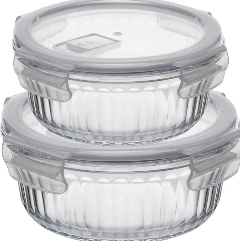 Pojemniki szklane ryflowane Florina Mariet lunchbox 960/650 ML żaroodporne hermetyczne