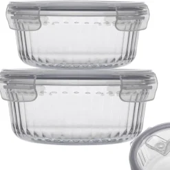 Pojemniki szklane ryflowane Florina Mariet lunchbox 960/650 ML żaroodporne hermetyczne